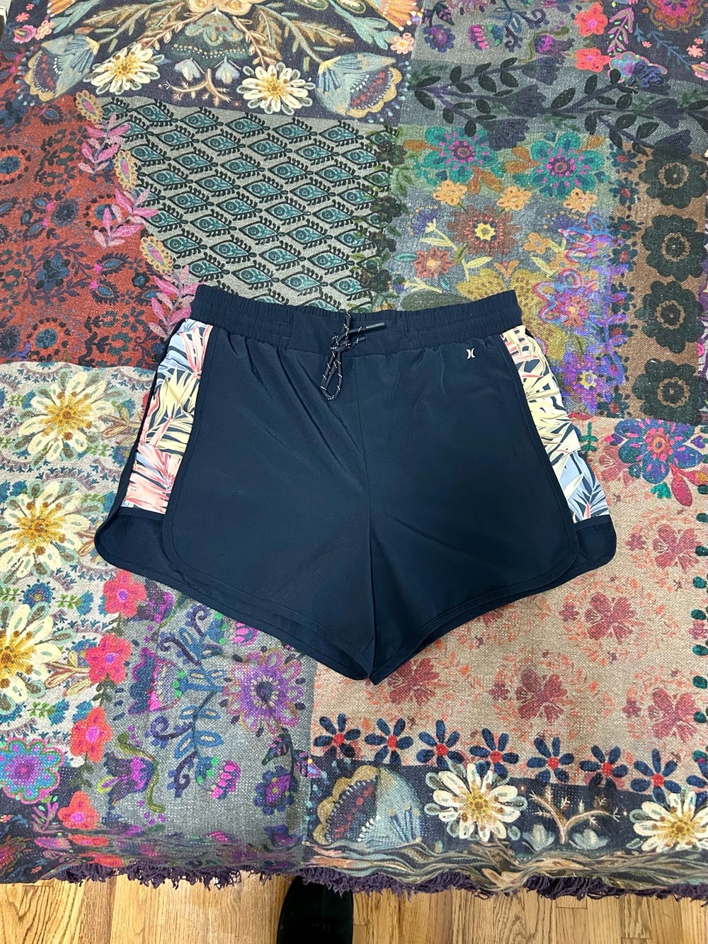 Hurley Athletic Black Women’s Boardshorts with Floral Side Panels